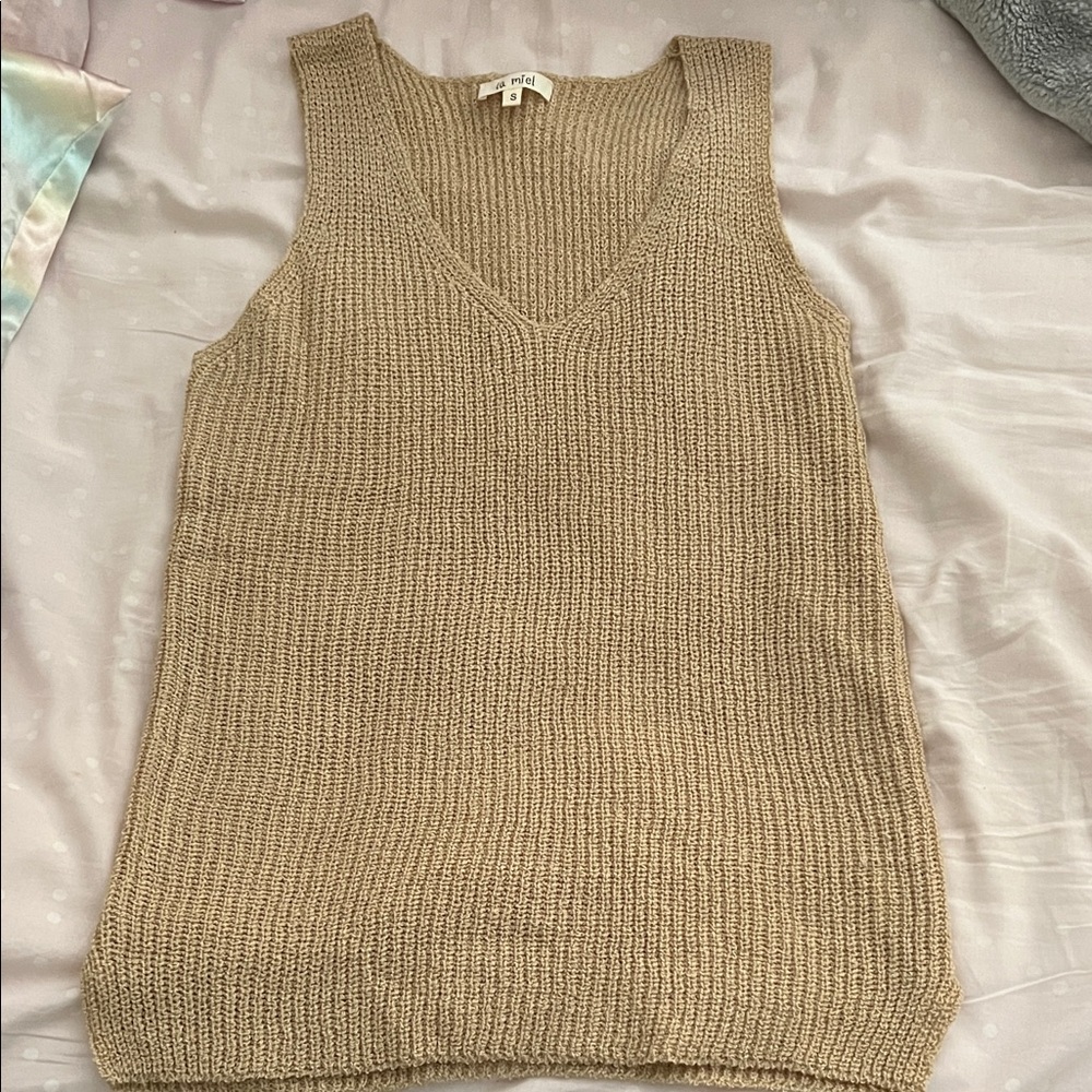 Tan Knit Sleeveless Sweater